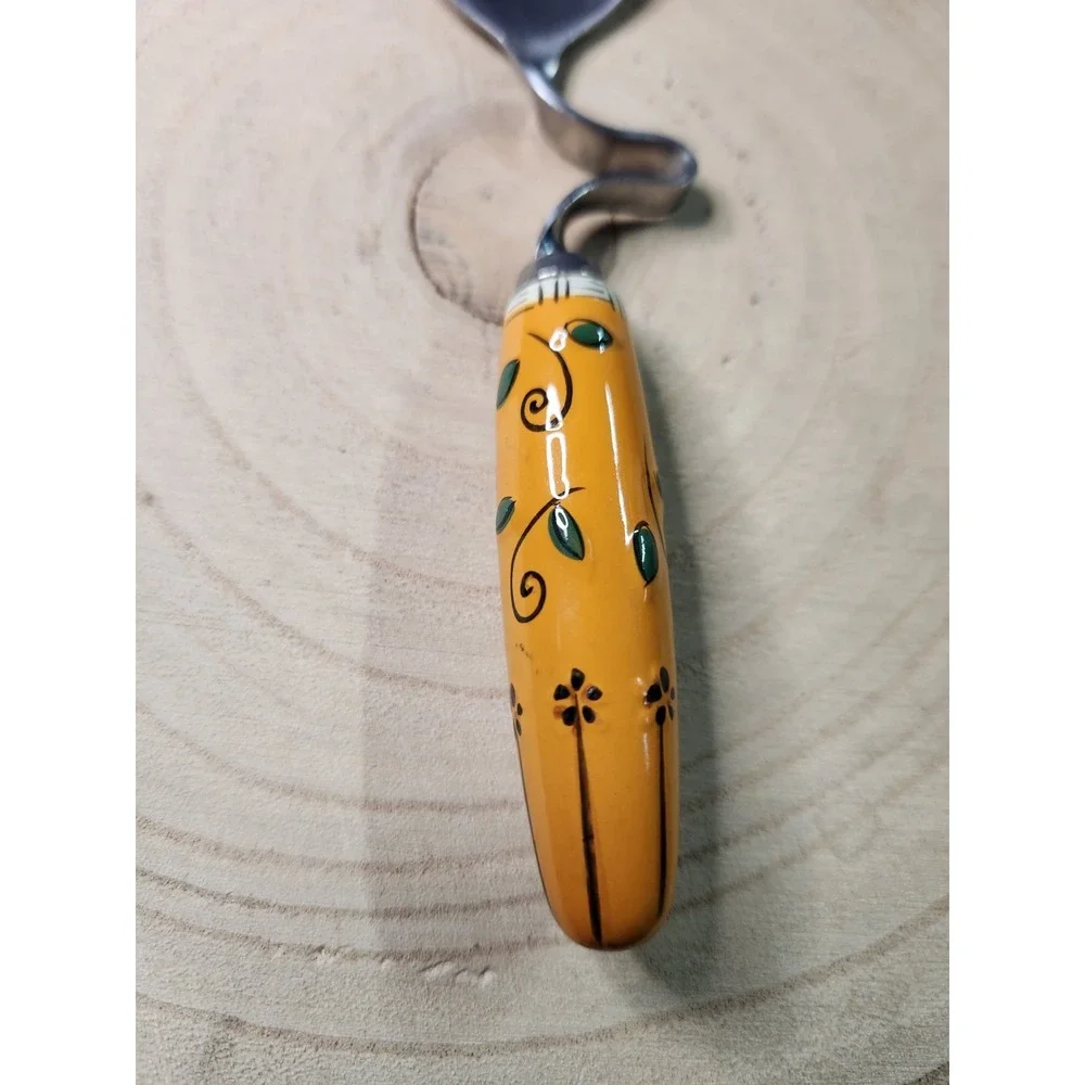 CURVED/TWISTED TEA SPOON, Painted‎ Yellow HANDLE, MIXING SPOON~Vintage